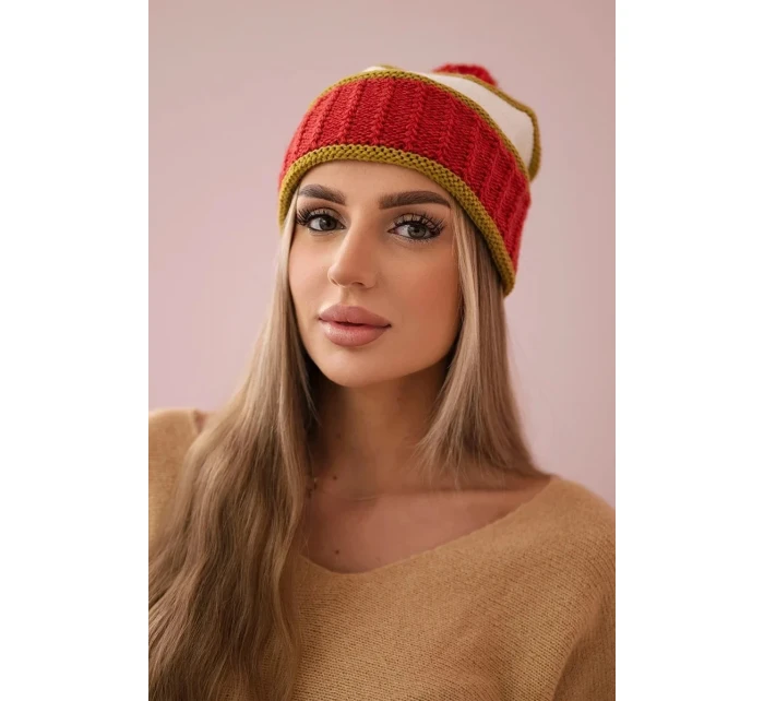 Dámska čiapka Kinga K297 červená+svetlá khaki+ecru Dámska čiapka Kinga K297 červená+svetlá khaki+ecru