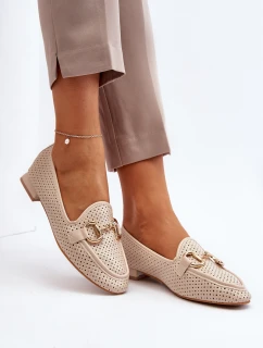 Mokasyny Damskie Na Płaskim Obcasie Z Ozdobą Beżowe Iluvana