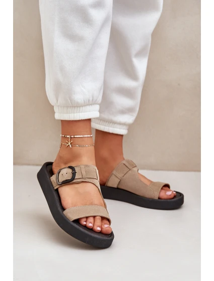 Dámské Semišové Pantofle Na Platformě Béžové model 21682483 - Zazoo