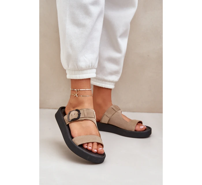 Dámské Semišové Pantofle Na Platformě Béžové model 21682483 - Zazoo