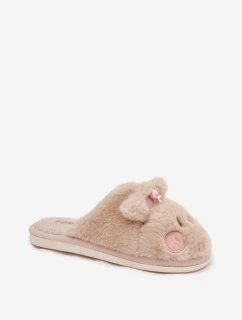 Dámske domáce papuče s ušami a mašľou Corayne - béžové