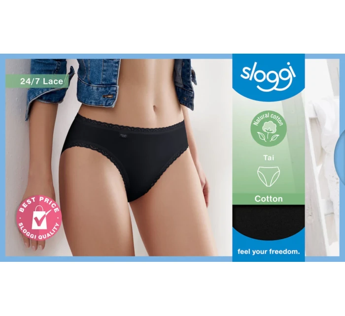 Dámske nohavičky sloggi 24/7 Cotton Lace Tai - čierne - SLOGGI