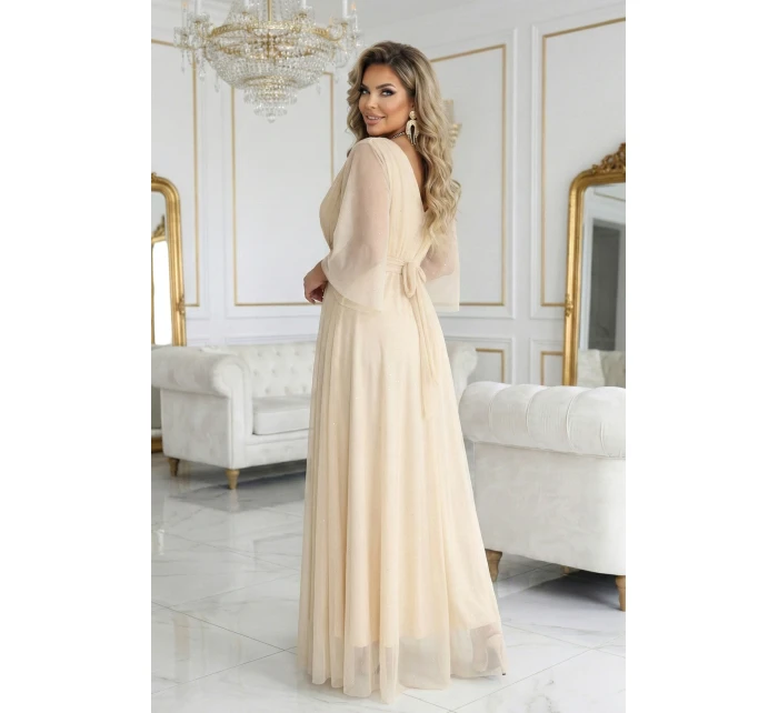 Dlouhé třpytivé plus size šaty s výstřihem a rukávy model 21945491 - numoco basic