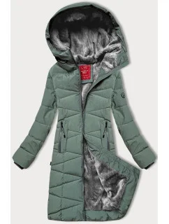 Šedo-zelená dámska zimná bunda s kožušinovou podšívkou LHD (LHD-24578)