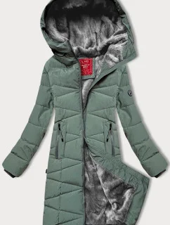 Šedo-zelená dámska zimná bunda s kožušinovou podšívkou LHD (LHD-24578)