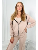 Set 3 v 1 mikina + top + kalhoty světle béžová