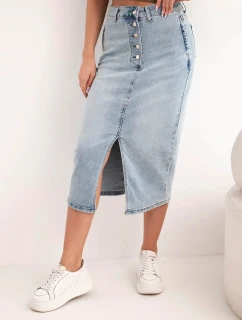 Dámská midi džínová sukně s rozparkem vpředu džínová