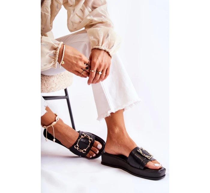 Damskie Modne Skórzane Klapki Czarne Adaline