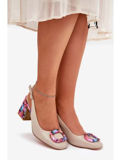 Kožené Dámské Sandály Na Podpatku D&A model 21686975 Béžové - S.Barski