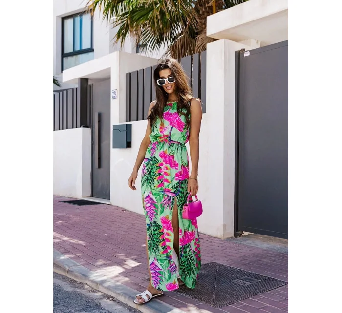 Dámske dlhé zelené šaty s elastickým pásom (8183) Dámske dlhé zelené šaty s elastickým pásom (8183)