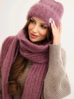 Dámský komplet čepice a model 21800777 šály z měkké příze tmavě růžový - K-Fashion