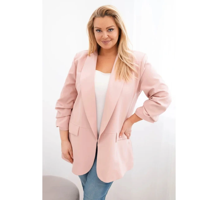 Dámske sako nadrozmernej veľkosti Elegantná tmavá púdrová ružová