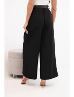 Dámske široké nohavice s opaskom čierne