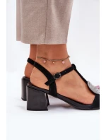 Kožené Sandály Na Podpatku S Ozdobou D&A model 21691608 Černé - S.Barski