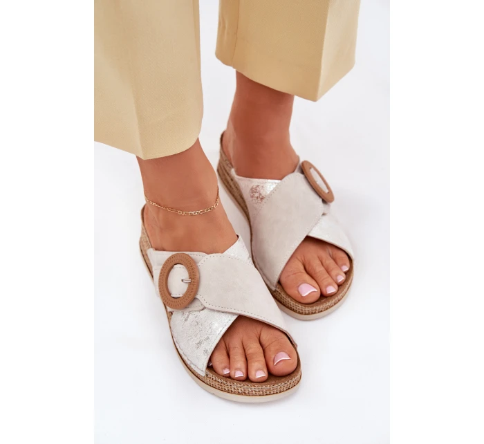 Klapki Damskie Na Koturnie Z Ozdobną Klamrą Inblu RV000012 Jasnobeżowe