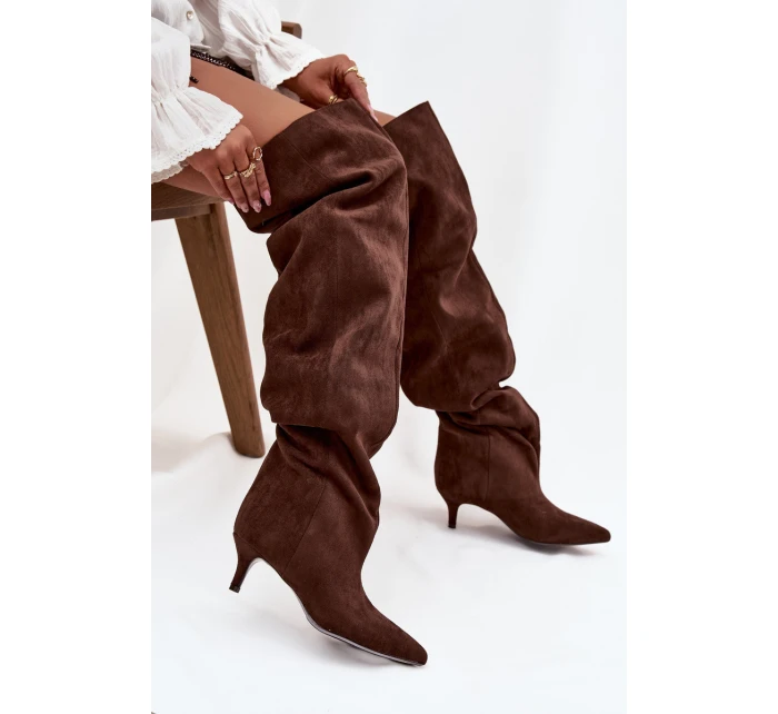 Wsuwane Kozaki Damskie Na Szpilce Czekoladowe Ysolienne