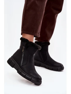 Śniegowce Damskie Na Platformie Z Futerkiem Czarne Briselle