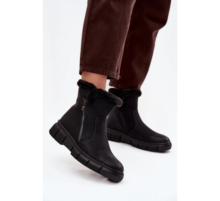 Śniegowce Damskie Na Platformie Z Futerkiem Czarne Briselle Śniegowce Damskie Na Platformie Z Futerkiem Czarne Briselle