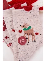 Dámské vánoční ponožky s sobem a srdíčky vlněná alpaka šedá