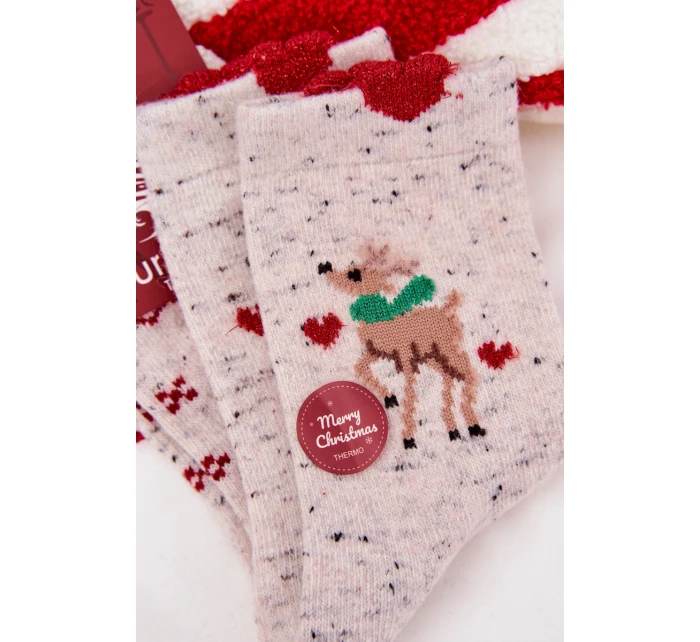 Dámské vánoční ponožky s sobem a srdíčky vlněná alpaka šedá