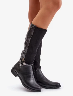 Ploché zateplené topánky s ozdobnou prackou Black Leatharia