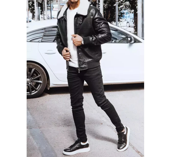 Pánská kožená bunda černá model 21965569 - Dstreet Pánská kožená bunda černá model 21965569 - Dstreet