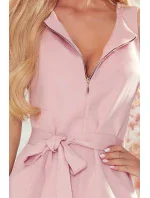 Špinavo ružové dámske šaty so zlatým zipsom a zaväzovaním 380-2 Špinavo ružové dámske šaty so zlatým zipsom a zaväzovaním 380-2