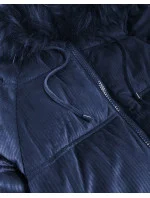 Tmavě modrá dámská manšestrová bunda s kapucí model 21242230 - Libland