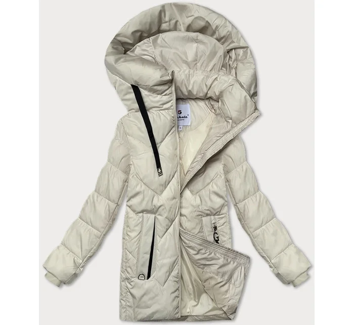 Dámská prošívaná bunda v barvě ecru s kapucí model 21248794 - Glakate