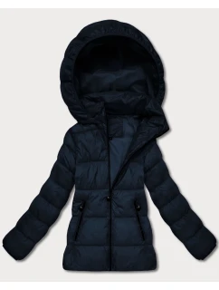 Dámska prešívaná zimná bunda s dĺžkou po boky, tmavomodrá (T3-2656#-99)