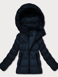 Dámska prešívaná zimná bunda s dĺžkou po boky, tmavomodrá (T3-2656#-99)