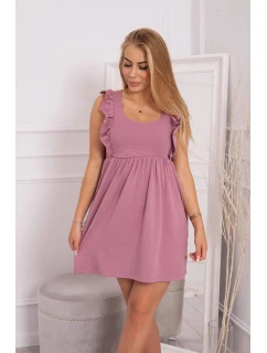 Šaty s volánikmi na bokoch tmavoružové