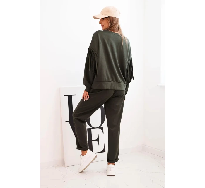 Dámský komplet máslový s třásněmi na rukávech khaki Dámský komplet máslový s třásněmi na rukávech khaki