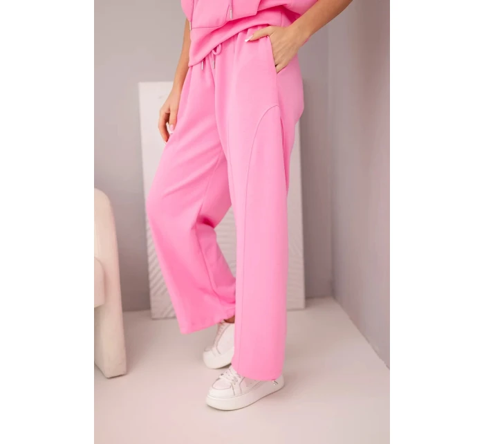 Dámský máslový komplet mikina s kapucí a volné kalhoty se šňůrkou světle růžová