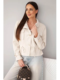 Dámská semišová bunda s kapsami a model 22293786 v pase béžová - K-Fashion