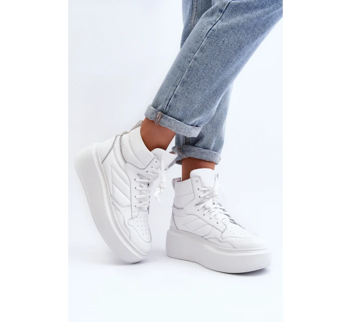 model 21647188 Dámské Kožené Sportovní Boty Na Platformě Bílé - Zazoo model 21647188 Dámské Kožené Sportovní Boty Na Platformě Bílé - Zazoo
