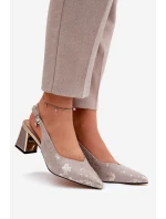 Skórzane Sandały Damskie Na Słupku Ze Szpiczastymi Noskami Vinceza 66733 Złoto-Srebrne