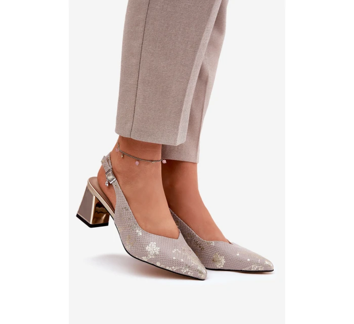 Skórzane Sandały Damskie Na Słupku Ze Szpiczastymi Noskami Vinceza 66733 Złoto-Srebrne