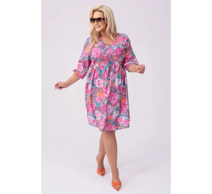 Ružové a zelené dámske letné kvetinové šaty (8276) Ružové a zelené dámske letné kvetinové šaty (8276)