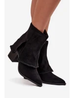 Dámské kotníkové boty na podpatku s  lemem Černé model 21714371 - Boto