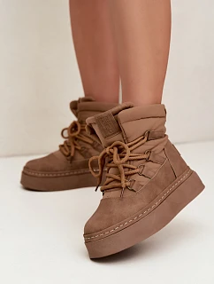 Dámské sněhule na platformě na šněrování Big Star model 22539816 Camel - Big Star Shoes