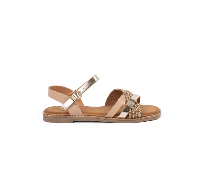 Praktické sandály dámské zlaté na plochém podpatku Praktické sandály dámské zlaté na plochém podpatku