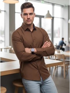 Koszula męska SLIM FIT  brązowa model 22013991 - FashionStreet