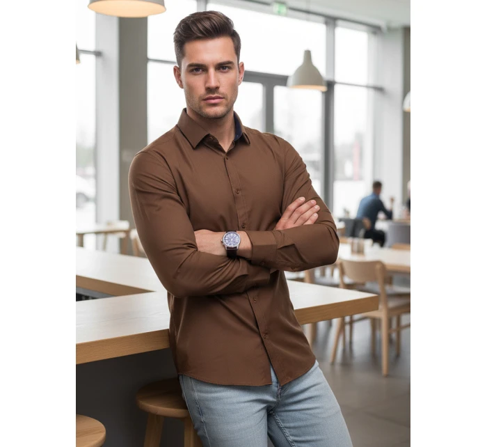 Koszula męska SLIM FIT  brązowa model 22013991 - FashionStreet