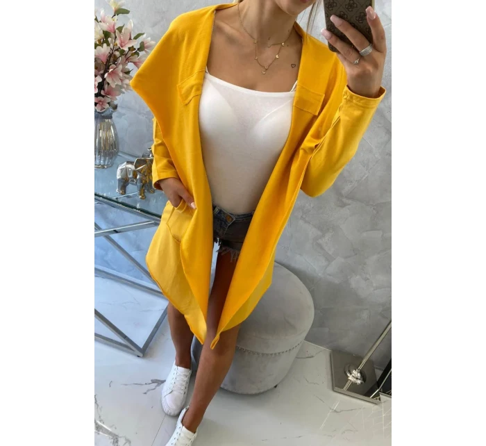 Voľná bunda s kapucňou v horčicovej farbe
