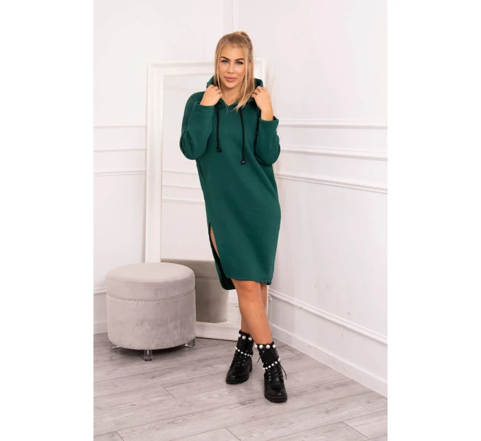 Šaty s kapucňou a bočným rázporkom tmavo zelené