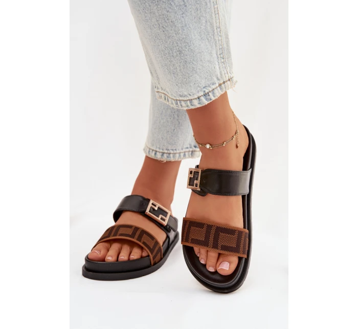 Dámské pantofle se zlatým sponou Černé Fiorisse