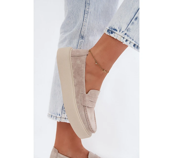 Mokasiny z přírodního semiše na platformě Vinceza Béžové Mokasiny z přírodního semiše na platformě Vinceza Béžové