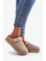 Dámske zateplené papuče s kožušinou na platforme Beige Azida