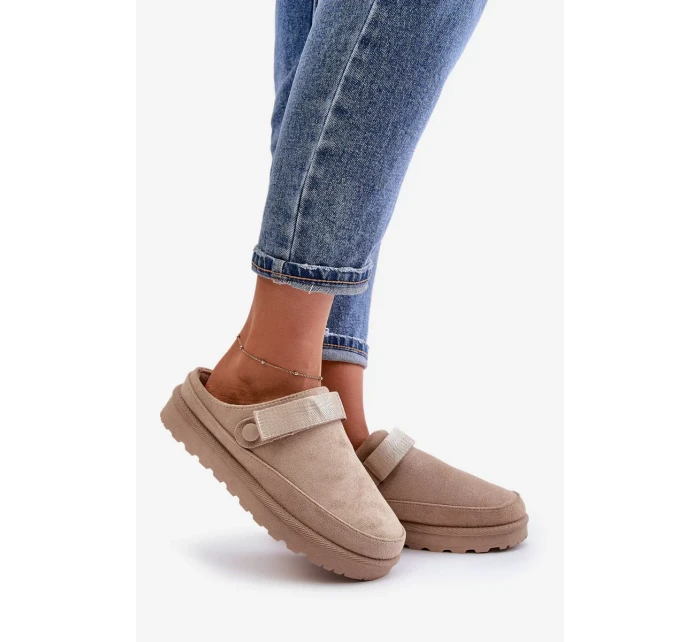 Dámske zateplené papuče s kožušinou na platforme Beige Azida